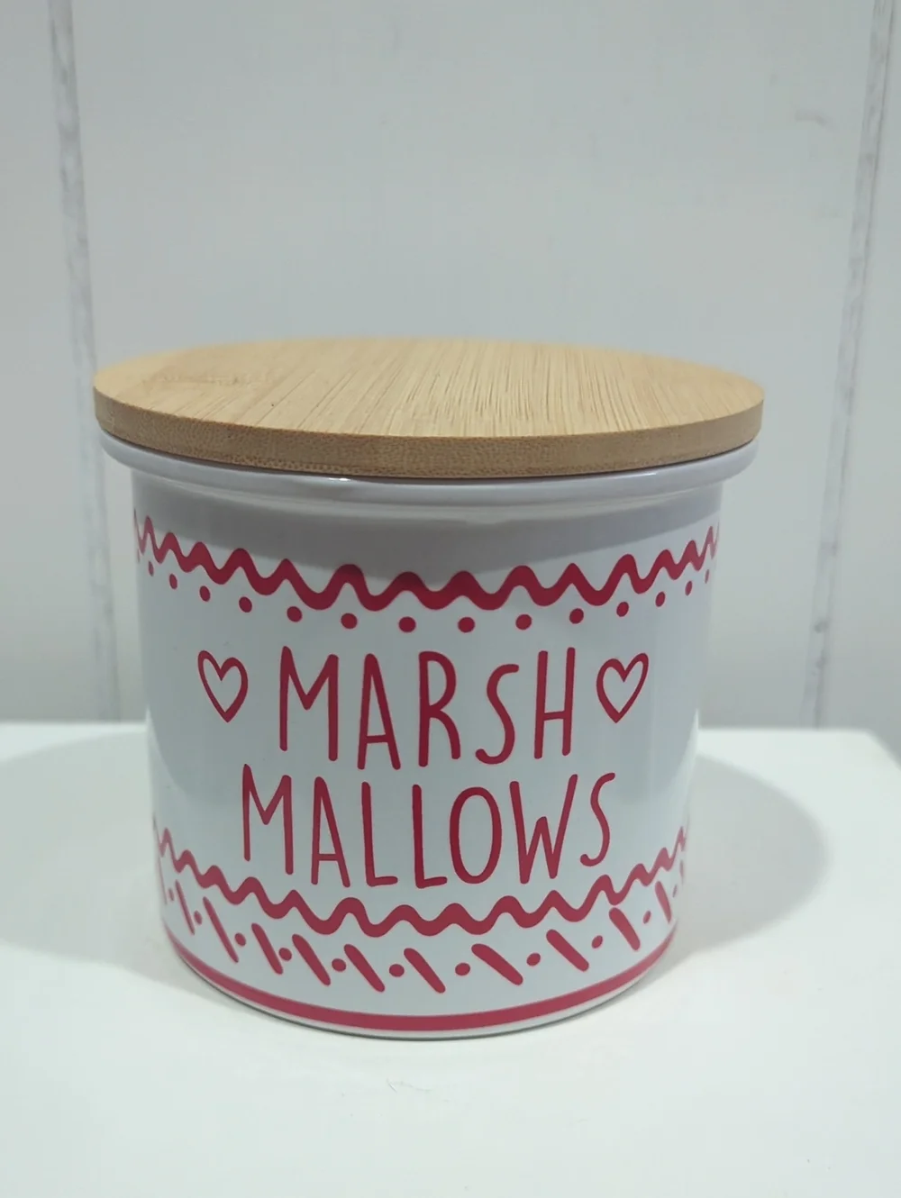 Marshmallows Ceramic Storage Jar with Bamboo Lid - White and Red